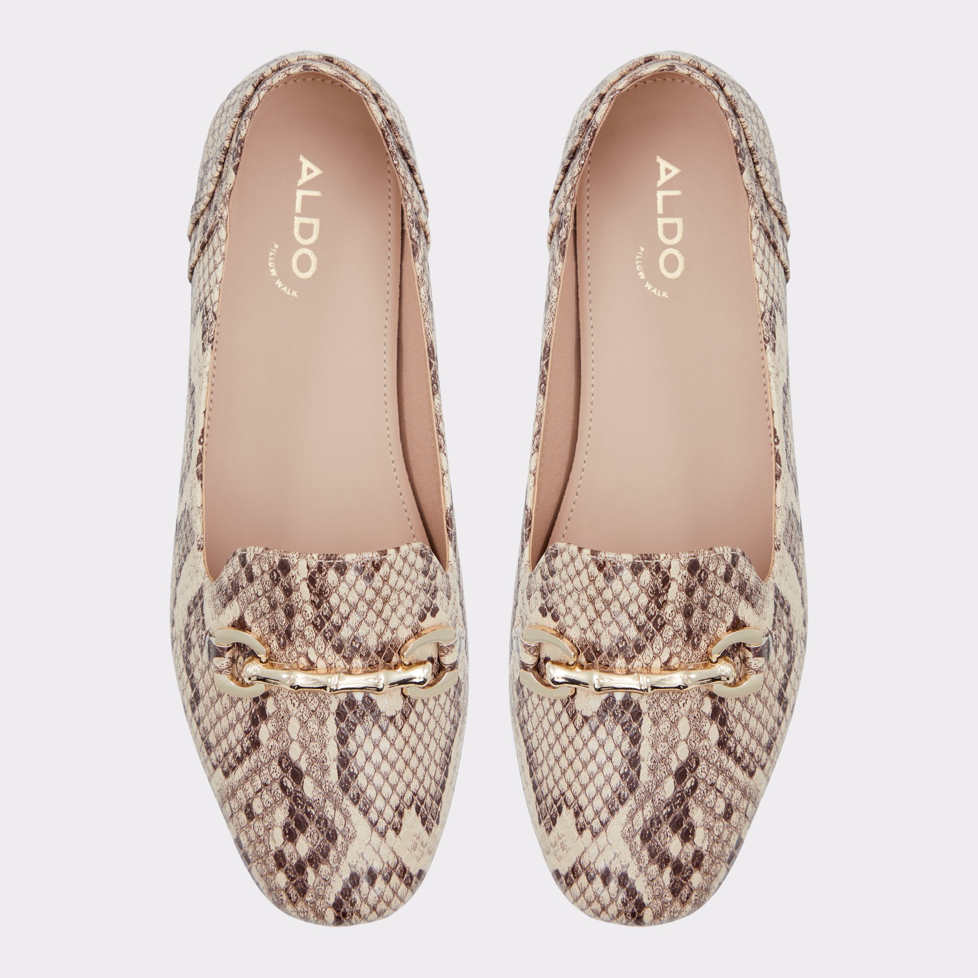 White Brown Snake Print Metal Chain Mens Loafers Shoes Flats