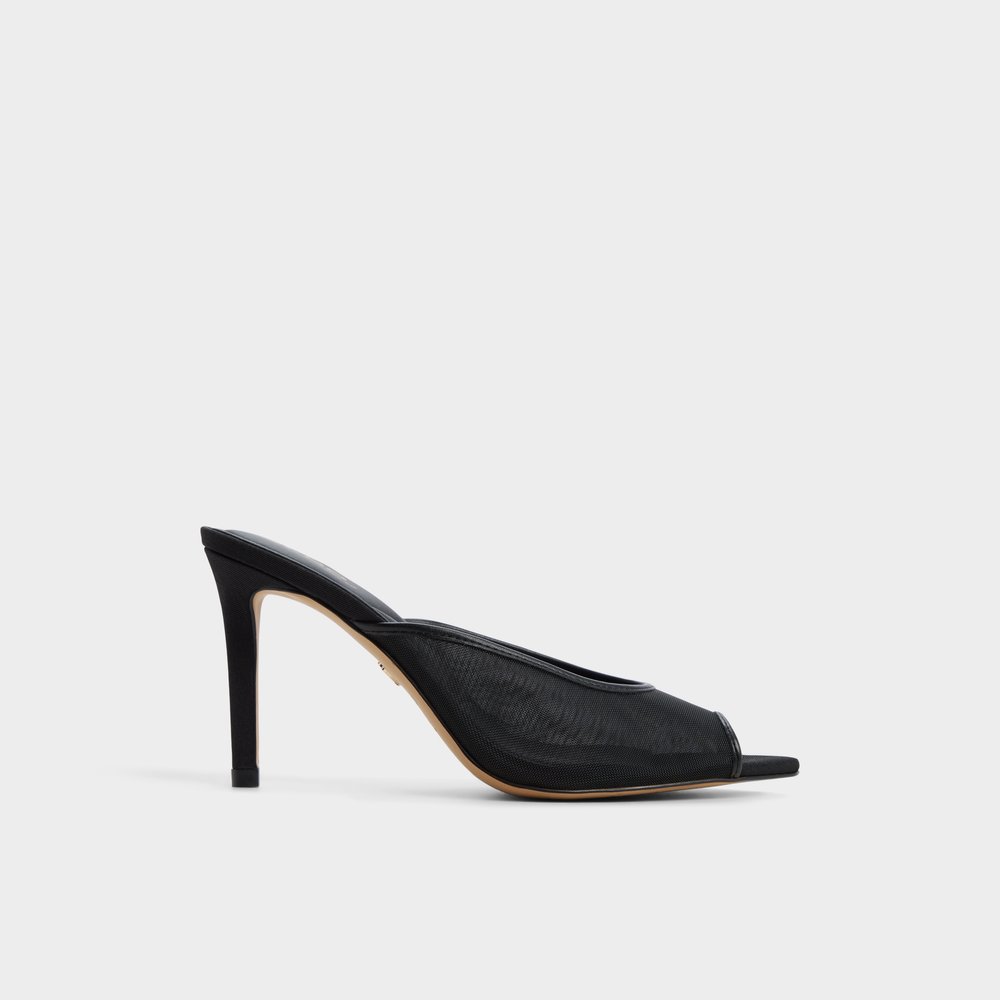 【ALDO】ヌバック〇リボン Angelknot ブロックヒール・サンダル レザー アンクルストラップブロックヒールサンダル - ブラック