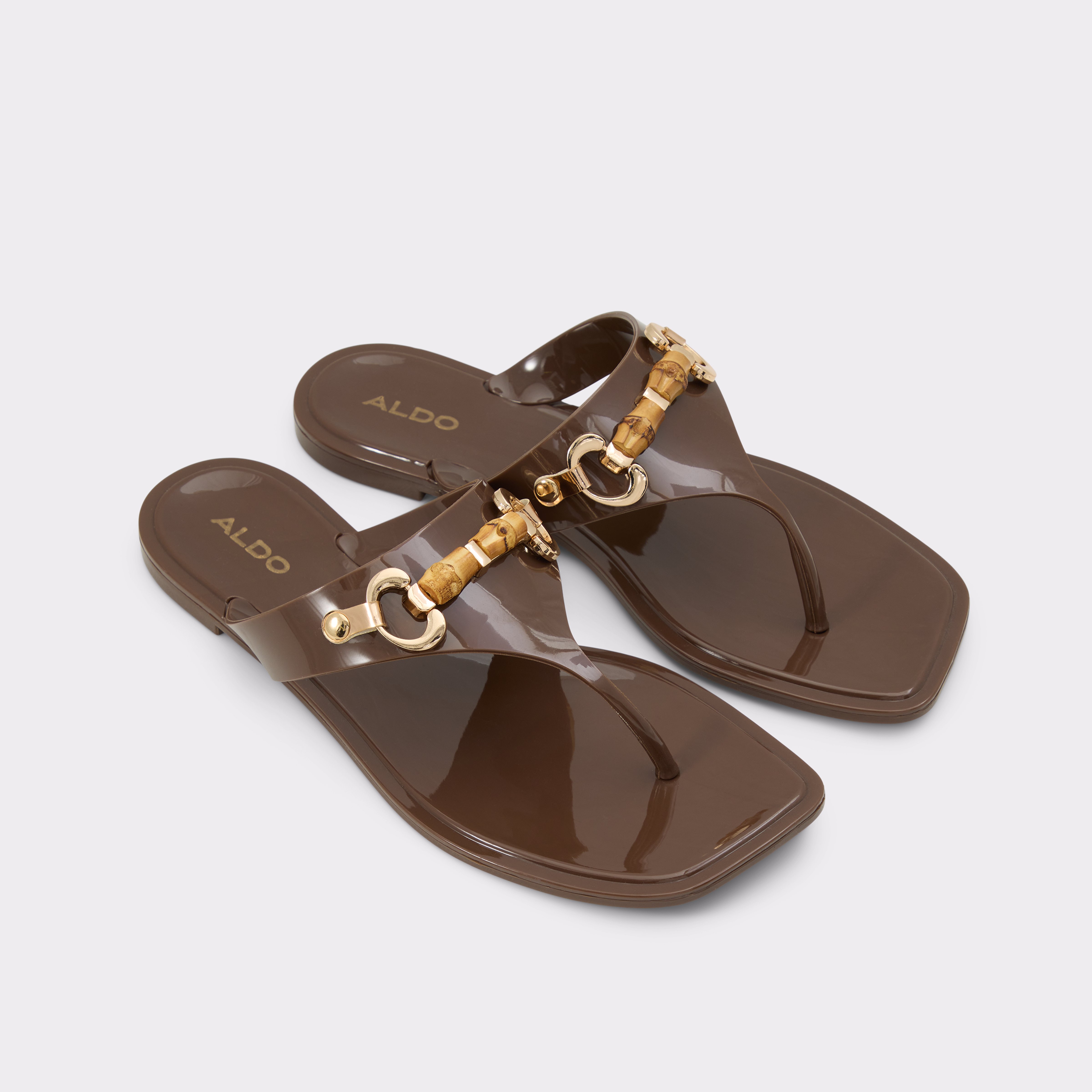 【ALDO】光沢エナメル★クロコ型押し★スリングバック・パンプス メタリックアクセント スリングバックパンプス - ブラック