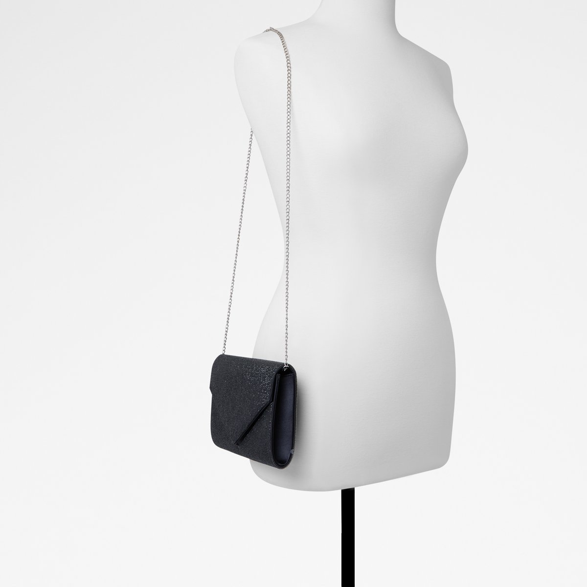 Aldo Acarema Black W/ Rhinestone Evening Clutch Bag chain strap Shoulder New
