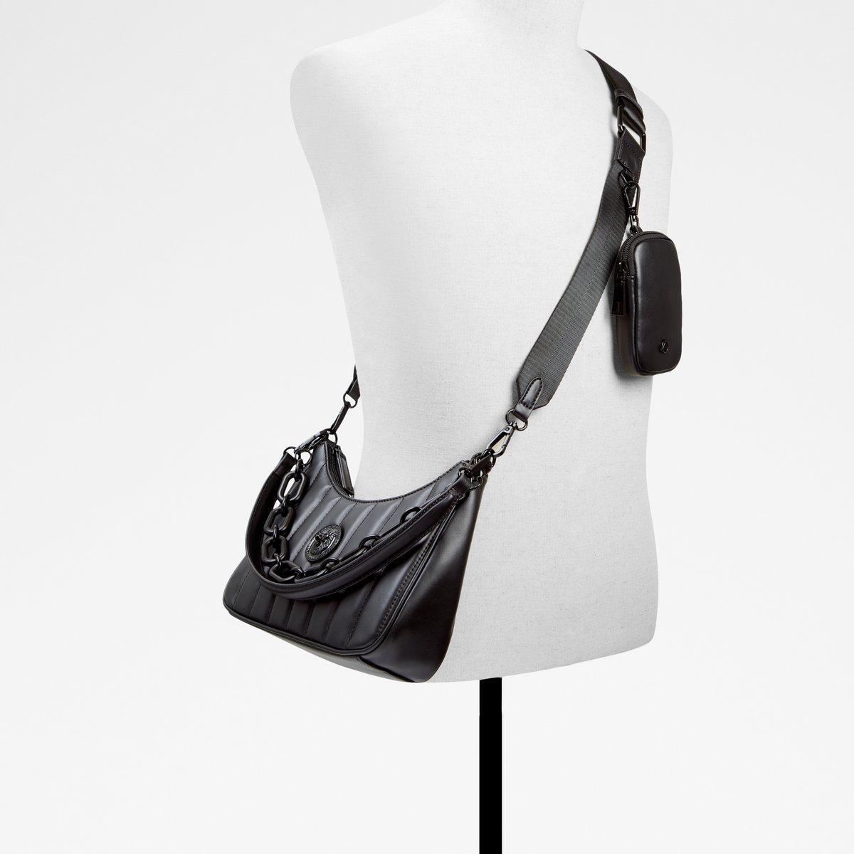 ALDO Leomas lionhead quilted shoulder bag in black