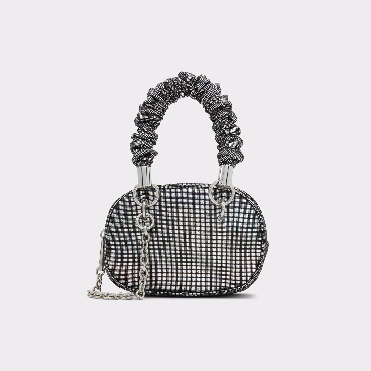 Aldo Silver Clutch Handbag w inside zipper & Top closure 12 by 5 w  chain