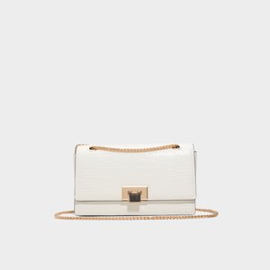 ALDO●エヴェナバックパック - ホワイト/プリント ALDO White Quilted Puffy Crossbody Bag Goldtone Chain Accent