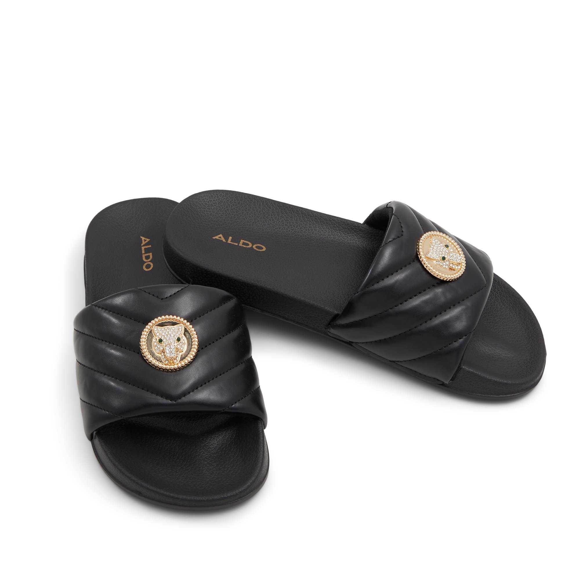 ALDO Leilany - Women's Flat Sandals - Black-Gold