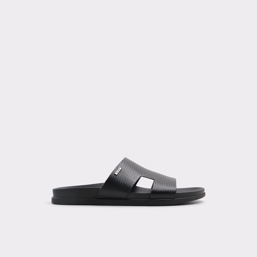 Mondi Black Leather Embossed Men's Slides | ALDO US