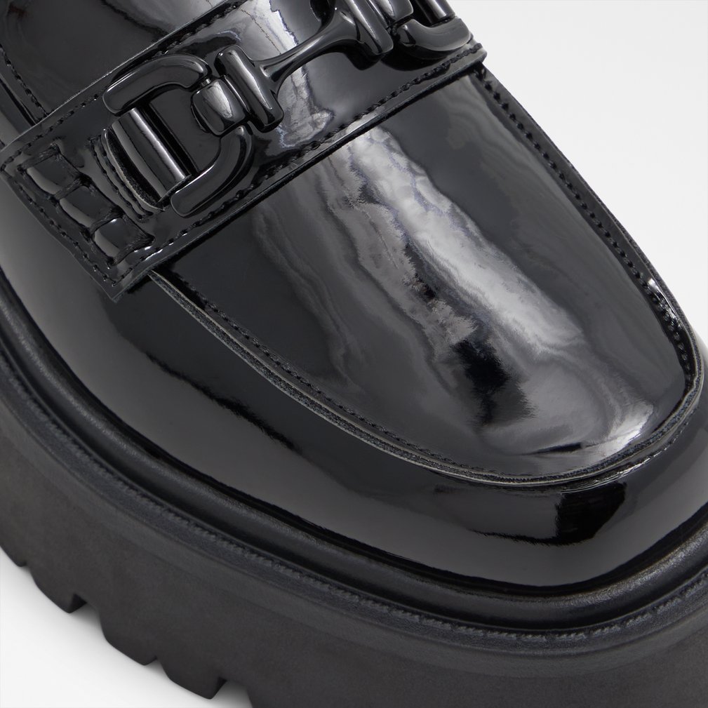 Oneameth Black Synthetic Patent Women's Loafers & Oxfords