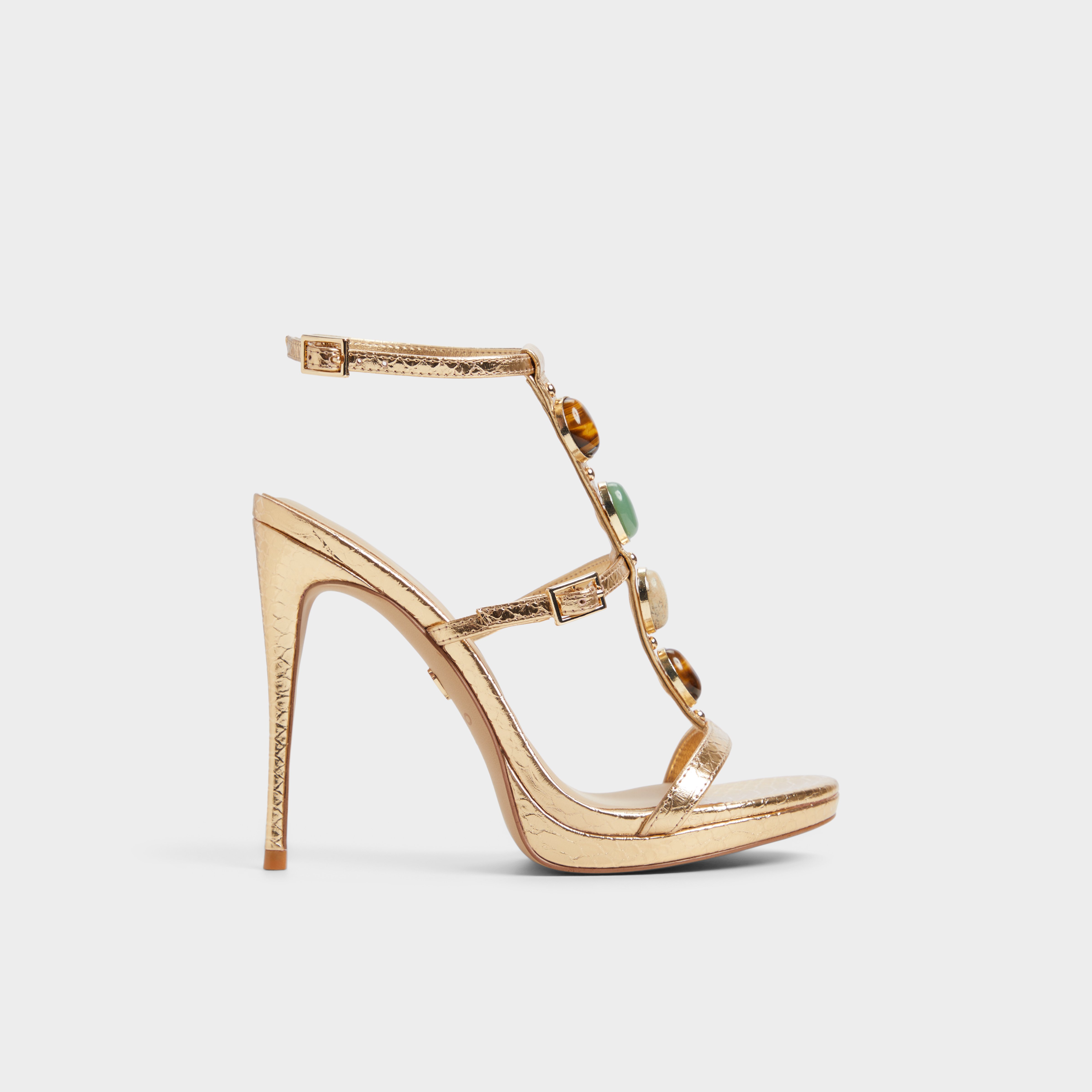 white and gold heels