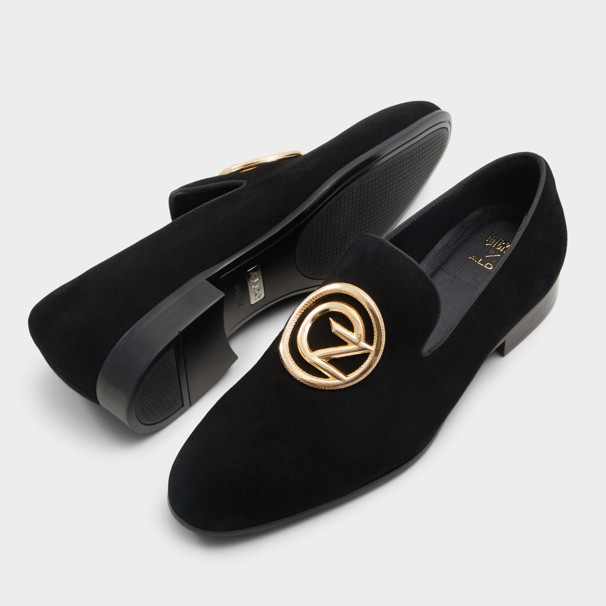 black and gold dress shoe