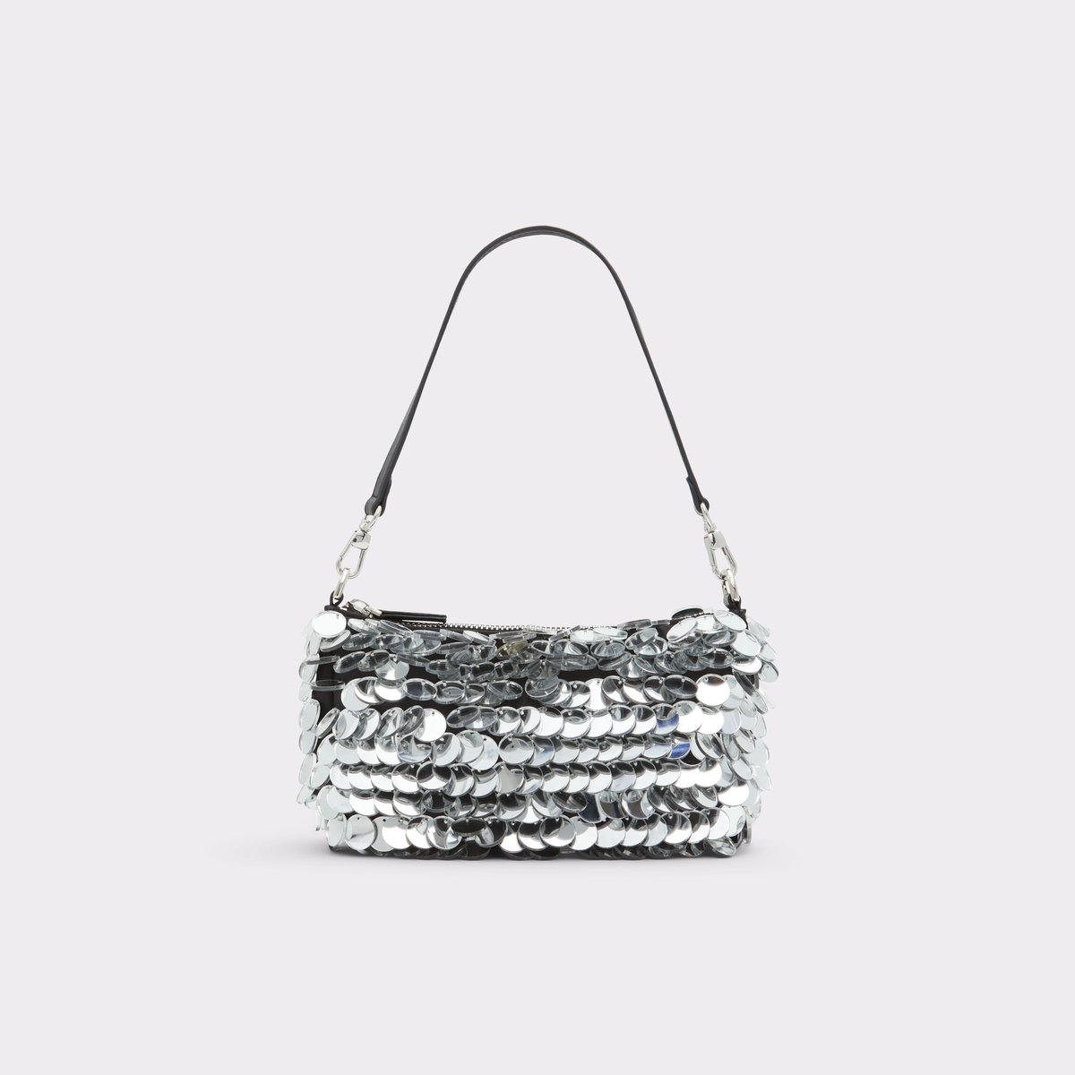 Aldo Silver Clutch Handbag w inside zipper & Top closure 12 by 5 w  chain