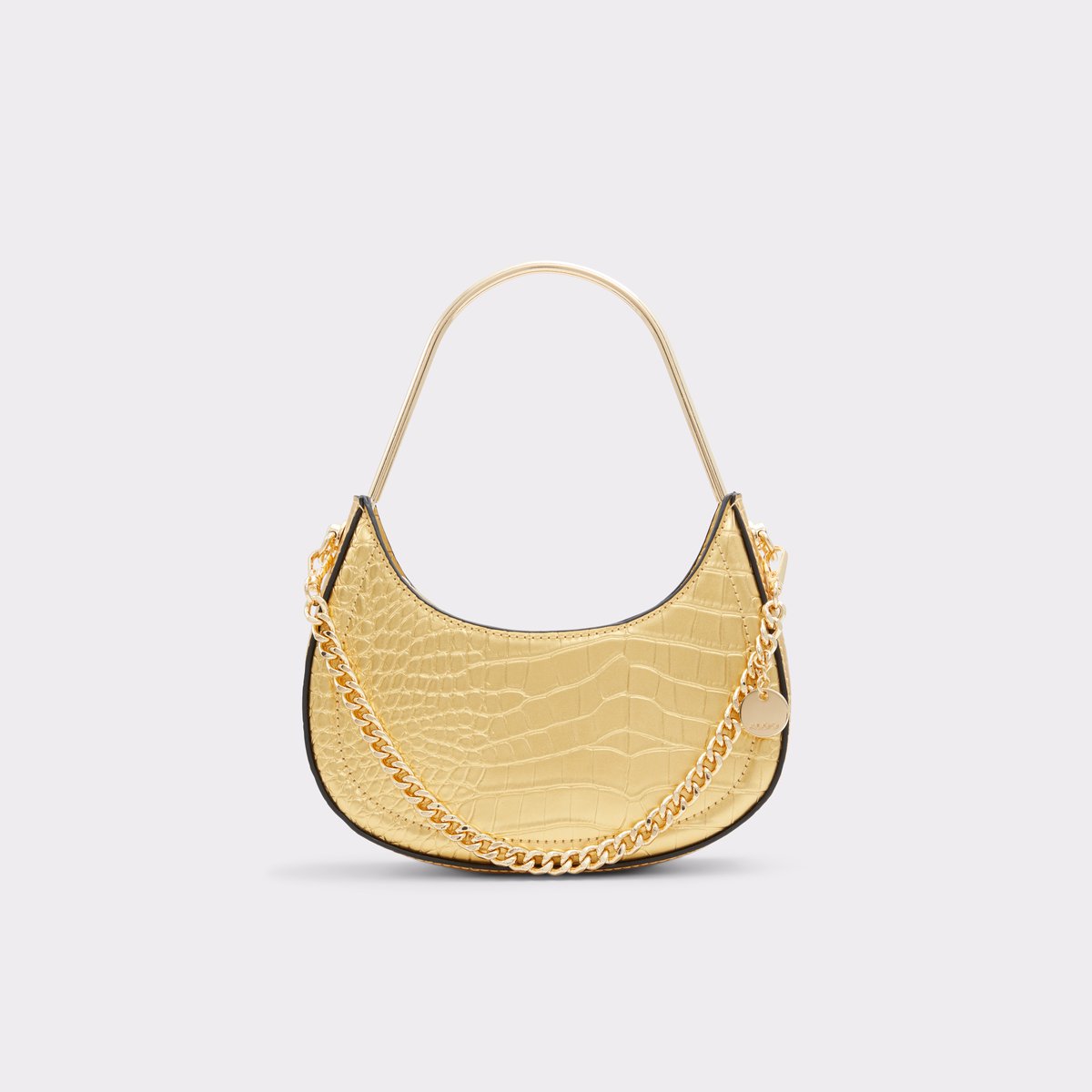 Gold Crocodile Print Designer Handbag Messenger Crossbody Bag - Schandra