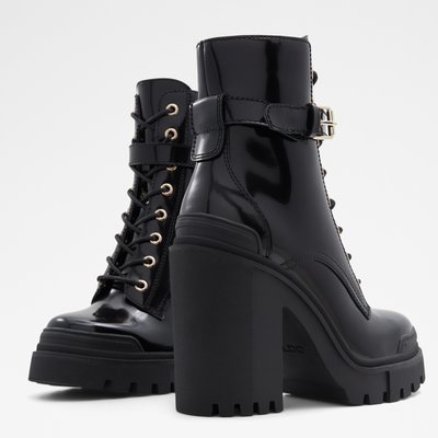 Uplift Black Leather Shiny Women's Lace-Up Boots | ALDO US