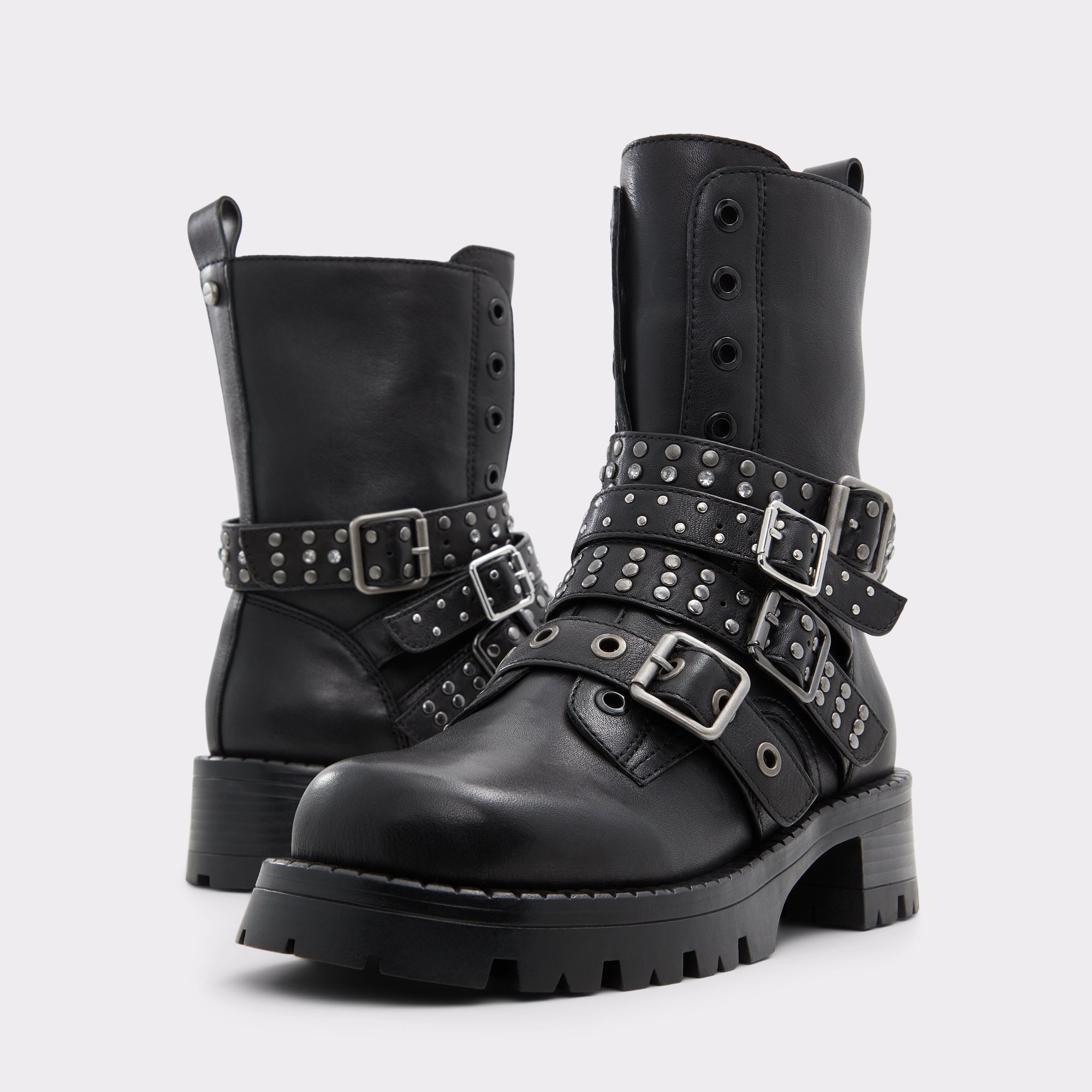 Black stud buckle boots outlet
