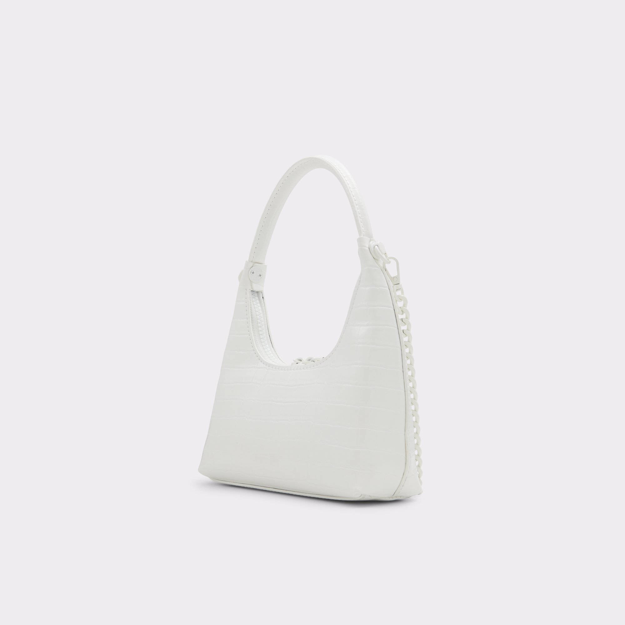 BY FAR: Off-White Croc Amber Shoulder Bag